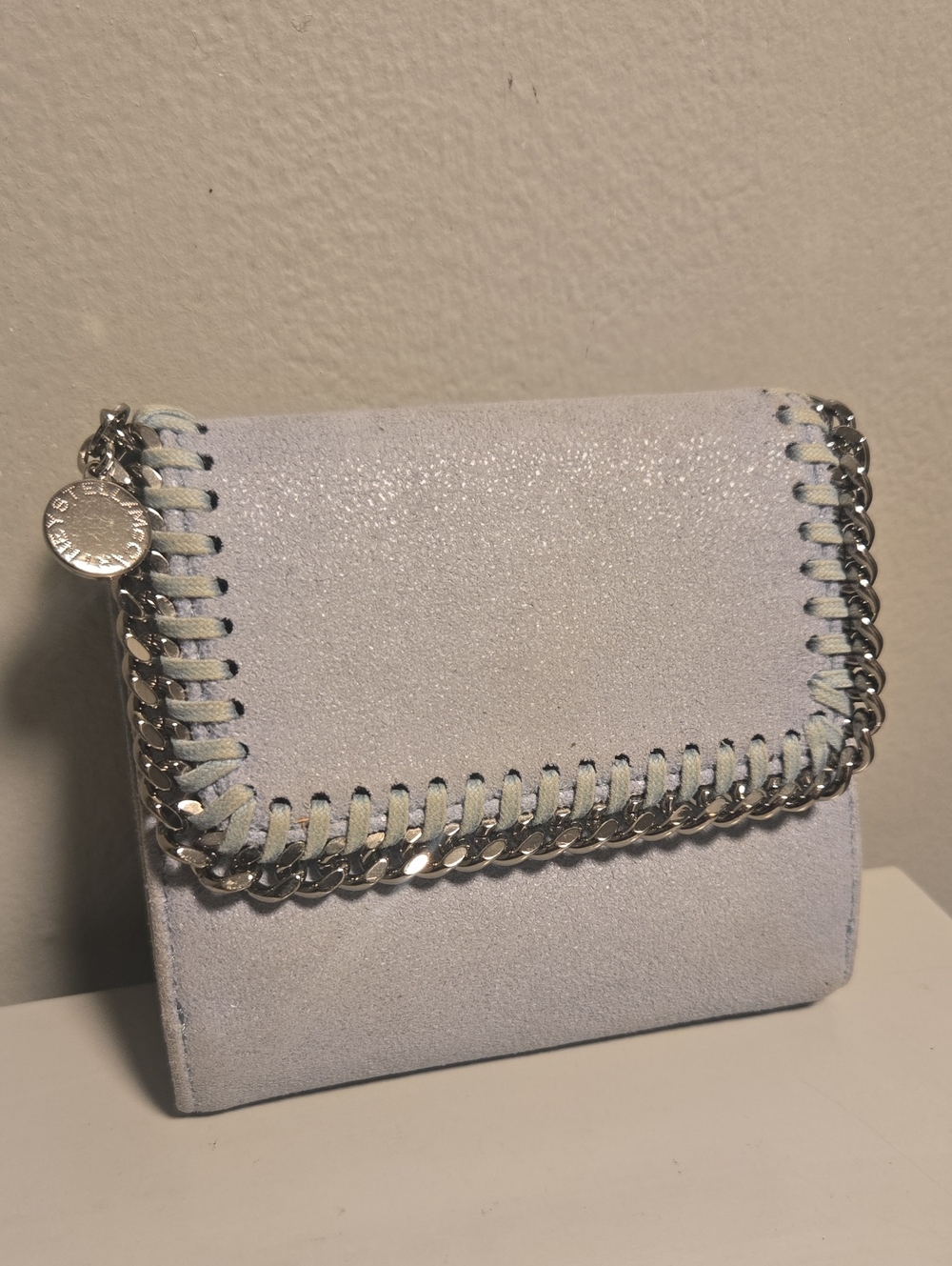 Stella McCartney light gray/blue mini chain-trim wallet - Picture 2 of 14